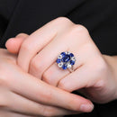 Bague fleur pierre bleue