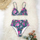 Bikini noir imprimé fleuri