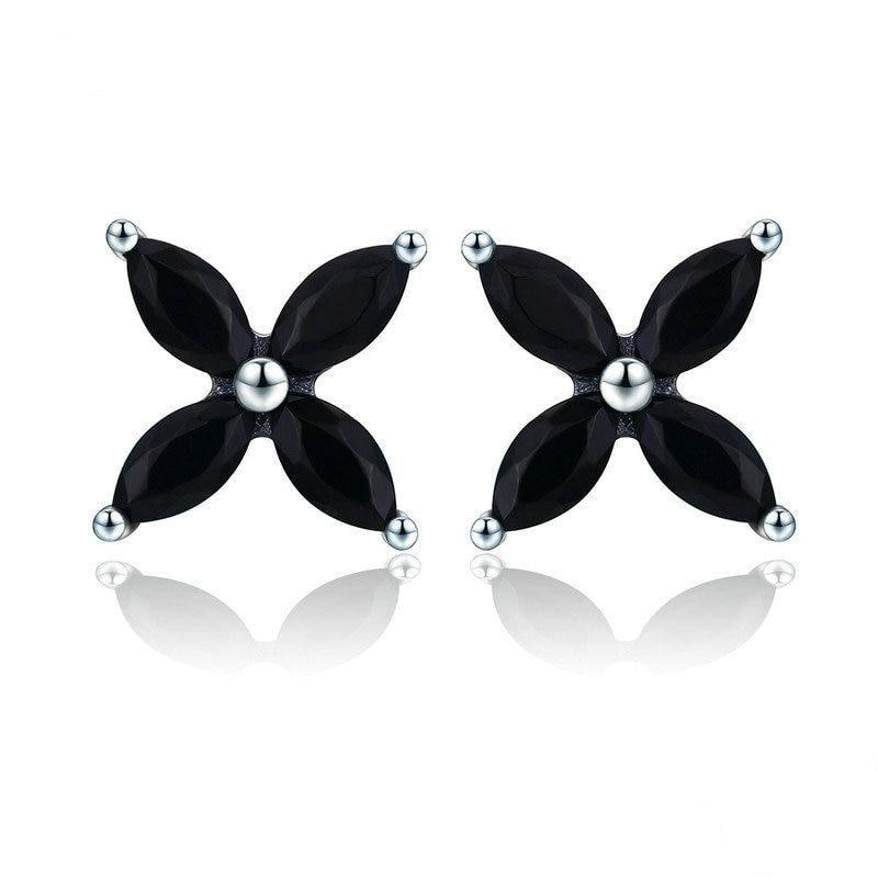 Boucles d'oreilles fleurs noires