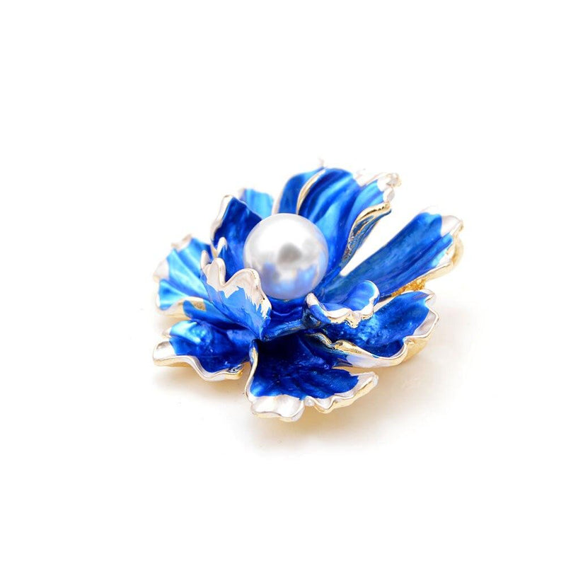 Broche fleur bleu marine