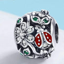 Charm fleur coccinelle argent