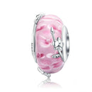 Charm verre de murano fleurs roses