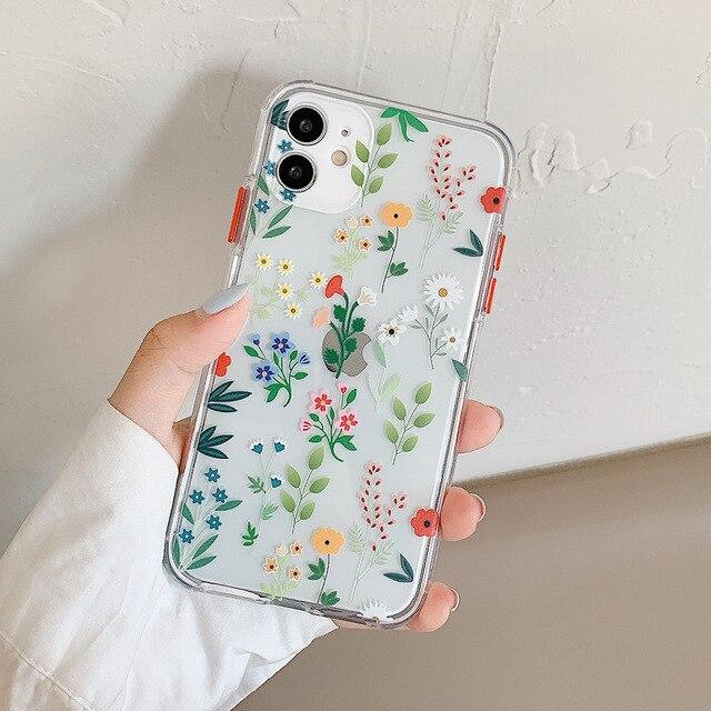 Coque iPhone transparente avec fleurs