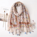 Foulard fleuri beige