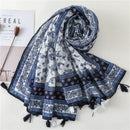 Foulard fleuri bleu et blanc