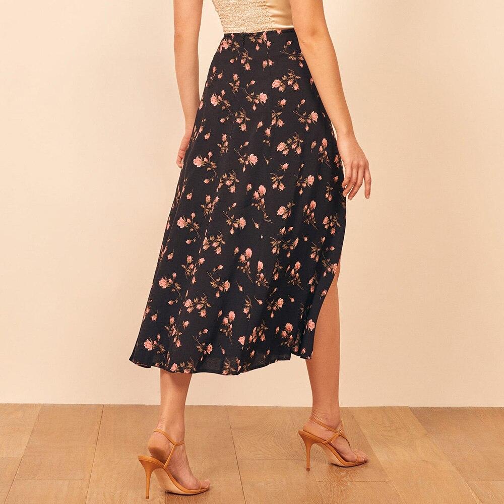 Longue Fleurie Noire Jupe Longue Fleurs Longue Fendue Jupe Longue