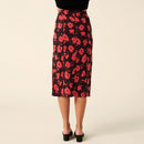 Jupe mi longue fleurie rouge