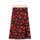 Jupe mi longue fleurie rouge