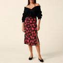 Jupe mi longue fleurie rouge