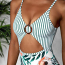 Maillot de bain fleuri rayé