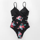 Maillot de bain noir fleur rose