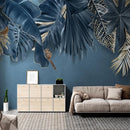 Papier peint feuillage bleu