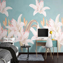 Papier peint fleuri bleu et rose