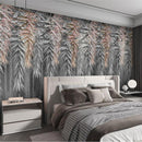 Papier peint gris feuillage