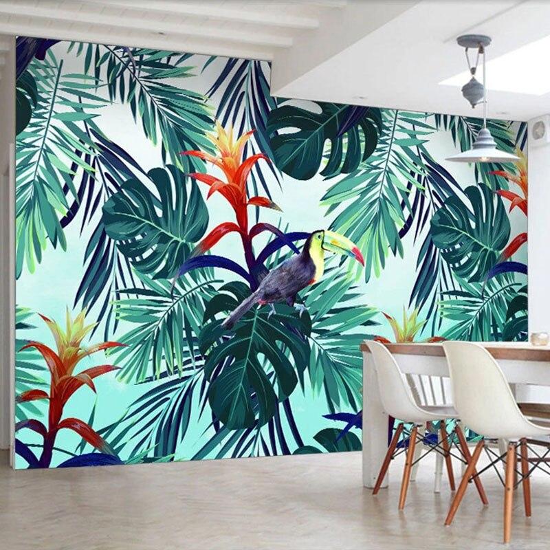 Papier peint panoramique tropical feuille fleur toucan