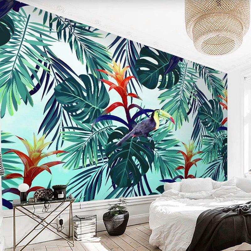 Papier peint panoramique tropical feuille fleur toucan
