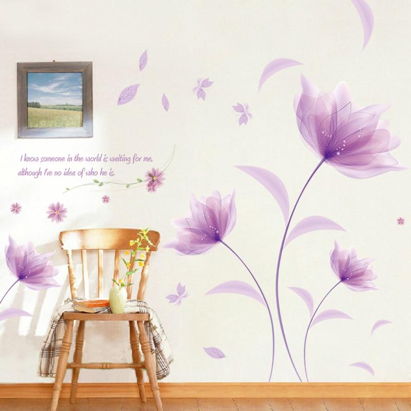 Sticker mural Romantique Violet Fleurs Mur Autocollant Maison