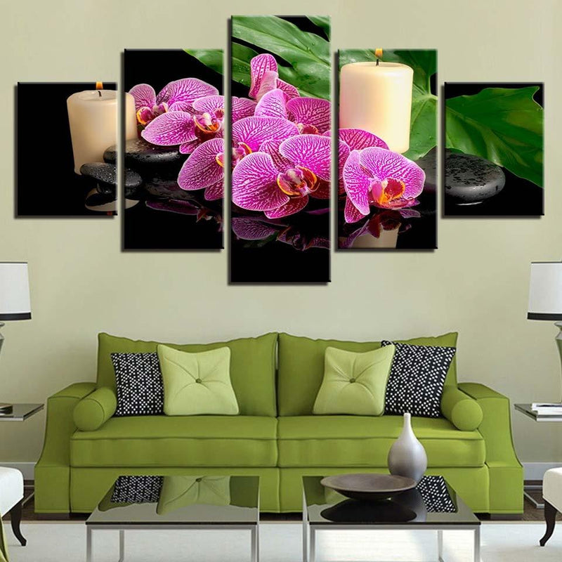 Tableau 5 panneaux orchidée
