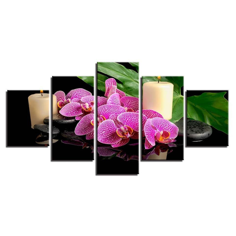 Tableau 5 panneaux orchidée