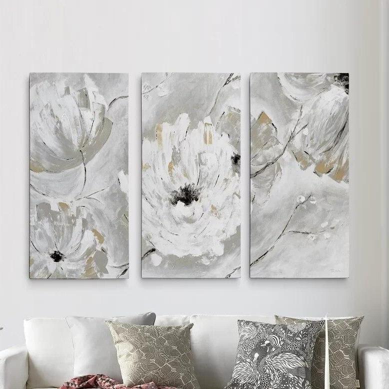 Tableau gris fleurs blanches