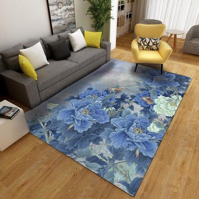 tapis floral bleu